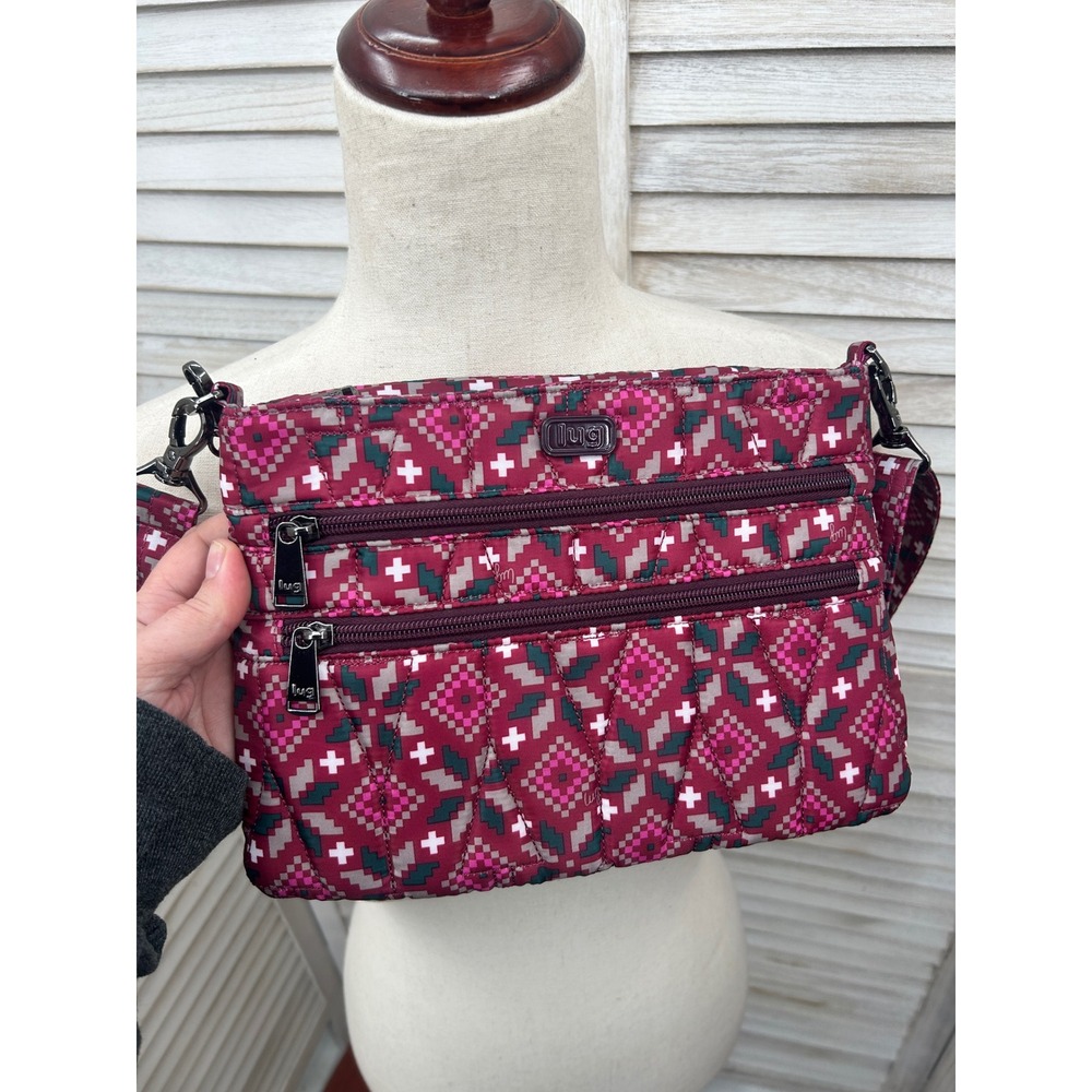 Lug Dazzle Crossbody Bag Burgundy Pixel Fair Isle Boho Gorpcore Travel